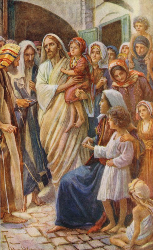 Nowy Testament: Małe dzieci (kolorowa litografia) autorstwa Harold Copping