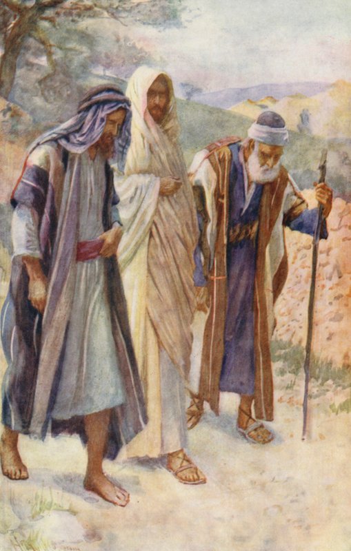 Nowy Testament: Wędrówka do Emaus (kolorowa litografia) autorstwa Harold Copping