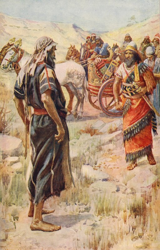 Stary Testament: Eliasz i Achab (kolorowa litografia) autorstwa Harold Copping