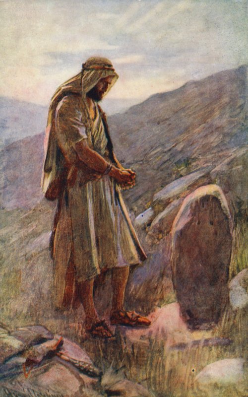 Stary Testament: Przysięga Jakuba (kolorowa litografia) autorstwa Harold Copping