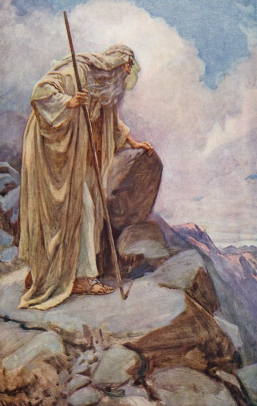 Stary Testament: Mojżesz na górze Pisgah (kolorowa litografia) autorstwa Harold Copping