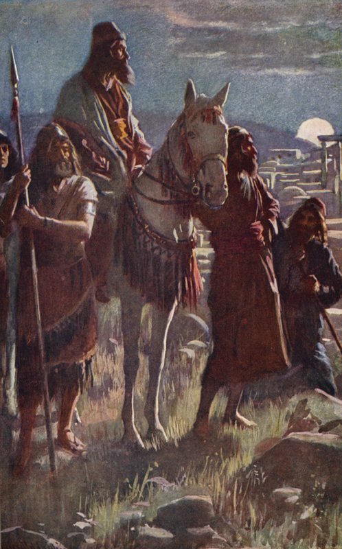 Stary Testament: Badanie Nehemiasza o północy (kolorowa litografia) autorstwa Harold Copping