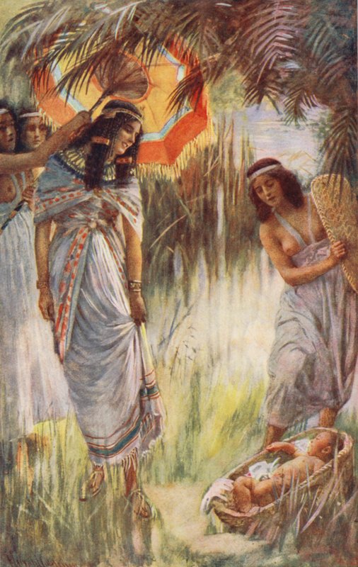 Stary Testament: Odnalezienie Mojżesza (kolorowa litografia) autorstwa Harold Copping