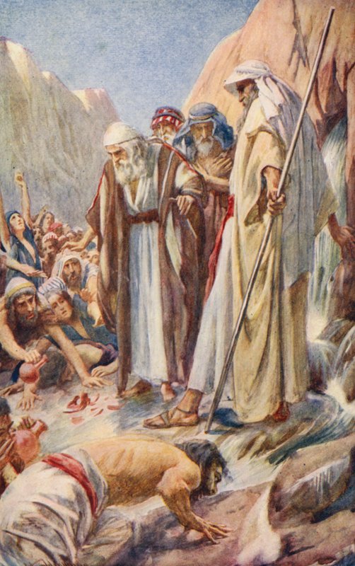Stary Testament: Woda ze skały (kolorowa litografia) autorstwa Harold Copping