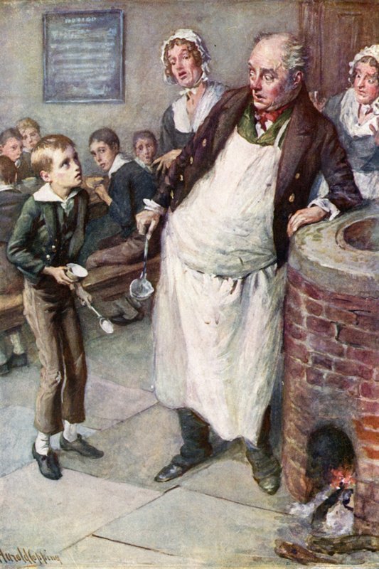 Oliver prosi o więcej (litografia kolorowa) autorstwa Harold Copping