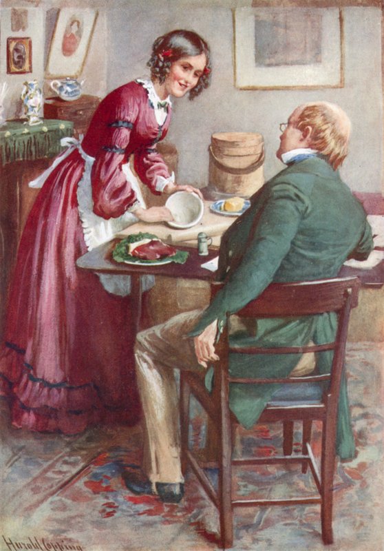 Ruth Pinch robi pudding autorstwa Harold Copping