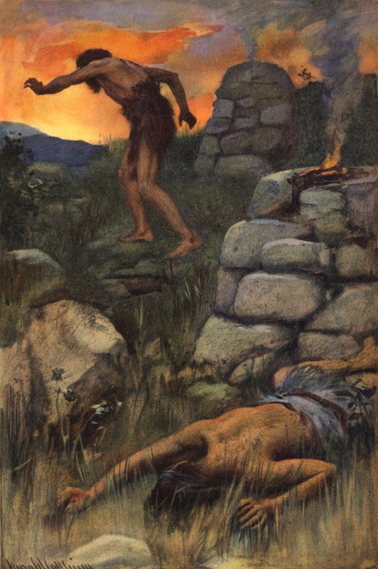 Zabójstwo Abla (kolorowa litografia) autorstwa Harold Copping