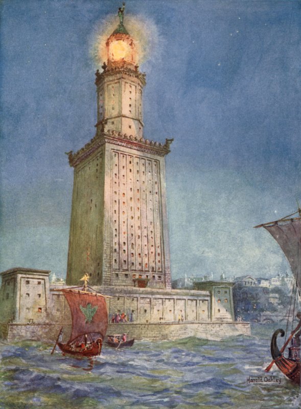 Starożytna latarnia morska na Morzu Śródziemnym: Faros Aleksandrii autorstwa Harold Oakley