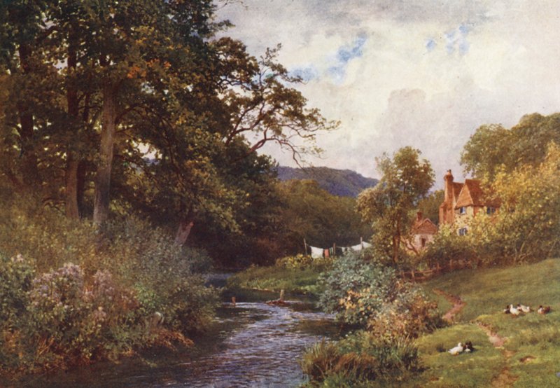 Strumień w pobliżu Shalford (kolorowa litografia) autorstwa Harold Sutton Palmer