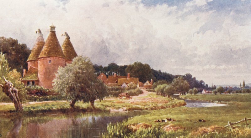 Hop-Kiln, niedaleko Farnham (kolorowa litografia) autorstwa Harold Sutton Palmer