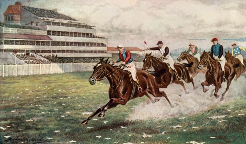 Isinglass Winning the Derby (kolor lito) autorstwa Harrington Bird