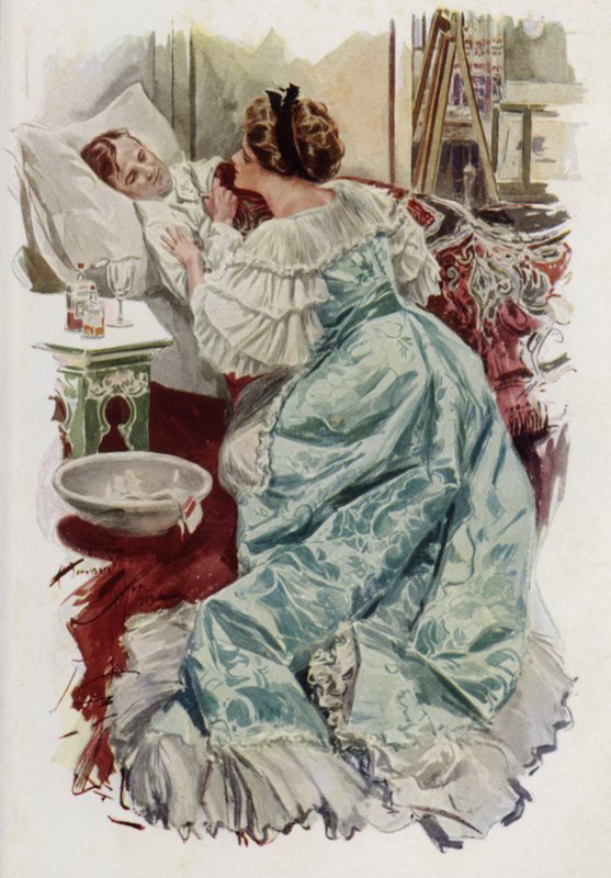 Ilustracja do książki "Kiedy mężczyzna się żeni" Mary Roberts Rinehart (litografia kolorowa) autorstwa Harrison Fisher