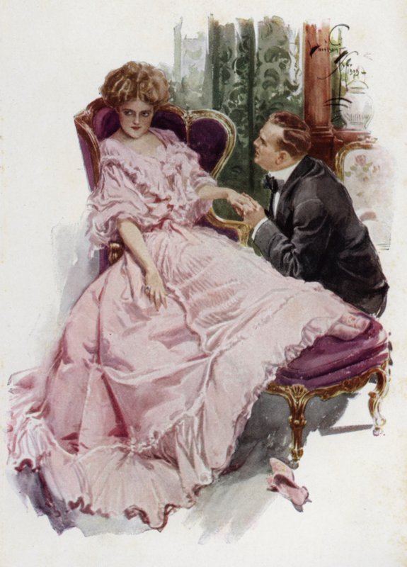 Ilustracja do książki "Kiedy mężczyzna się żeni" Mary Roberts Rinehart (litografia kolorowa) autorstwa Harrison Fisher