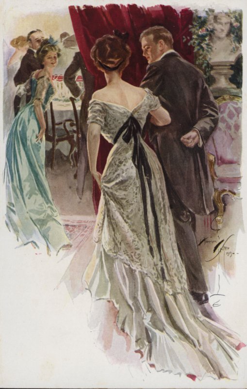 Ilustracja do książki "Kiedy mężczyzna się żeni" Mary Roberts Rinehart (litografia kolorowa) autorstwa Harrison Fisher