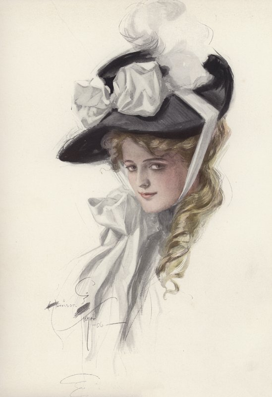 Portret kobiety w eleganckim kapeluszu (kolor lito) autorstwa Harrison Fisher