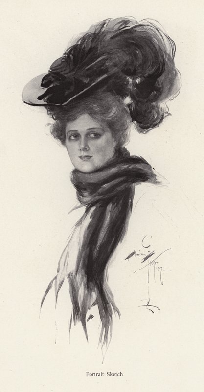 Portret kobiety w dużym kapeluszu (lito) autorstwa Harrison Fisher