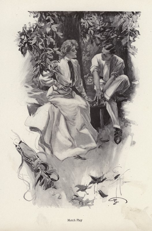 Romantyczna para odpoczywająca od gry w golfa (lito) autorstwa Harrison Fisher