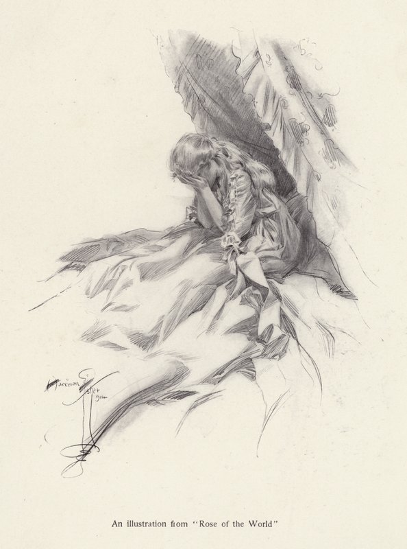 Rosamond English, postać z Rose of the World, powieści Egerton Castle (lito) autorstwa Harrison Fisher
