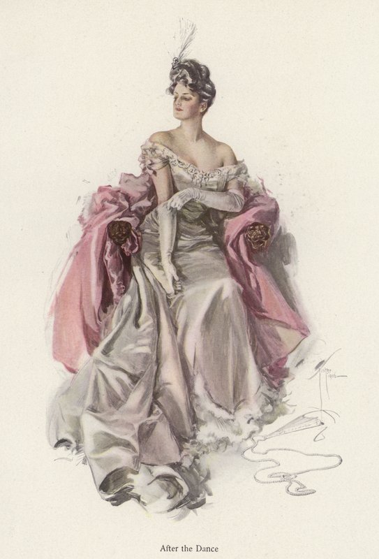 Kobieta w wieczorowej sukni po tańcu (kolor litho) autorstwa Harrison Fisher