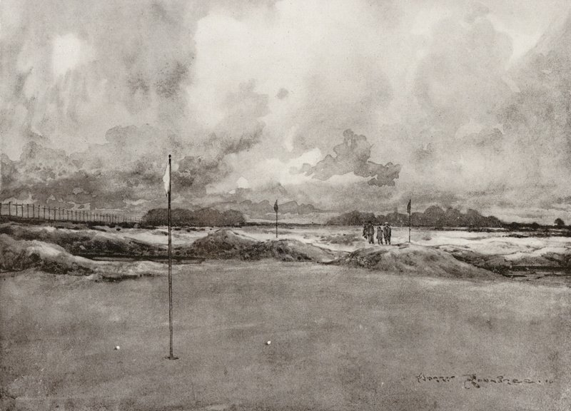 Pola golfowe: Mitcham, siódmy green (litografia) autorstwa Harry (1878 1950) Rountree