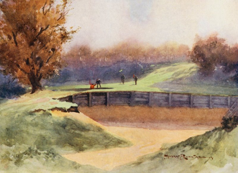 Pola golfowe: Northwood, "Death or Glory", ósmy dołek (kolorowa litografia) autorstwa Harry (1878 1950) Rountree