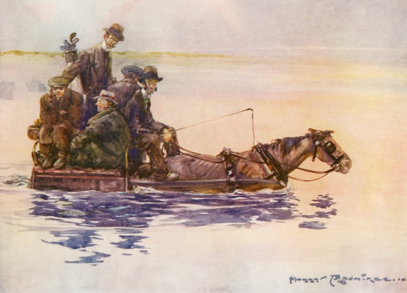 Pola golfowe: Portmarnock, powrót do domu (kolorowa litografia) autorstwa Harry (1878 1950) Rountree