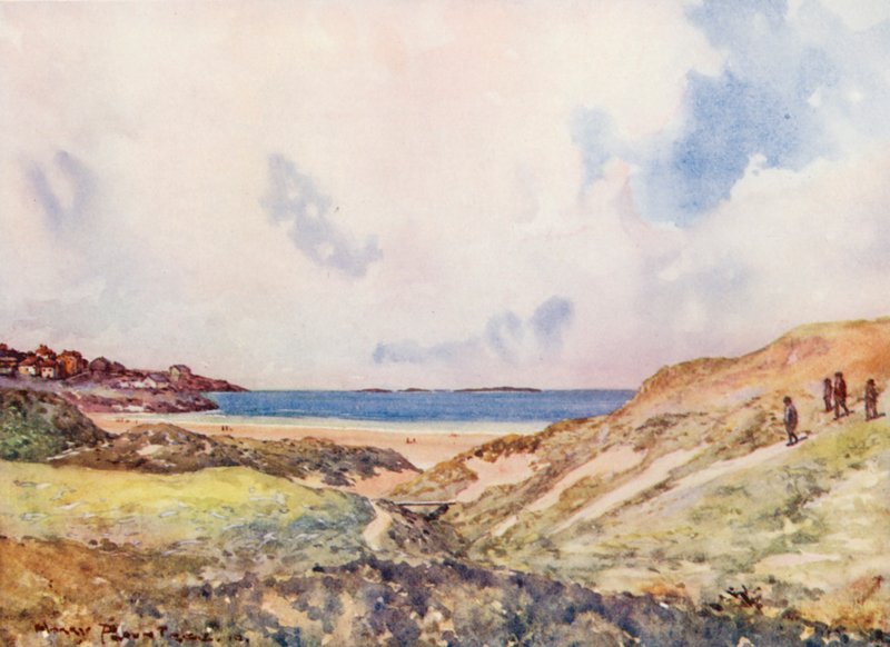 Pola golfowe: Portrush, zbliżamy się do siedemnastego greenu (kolorowa litografia) autorstwa Harry (1878 1950) Rountree