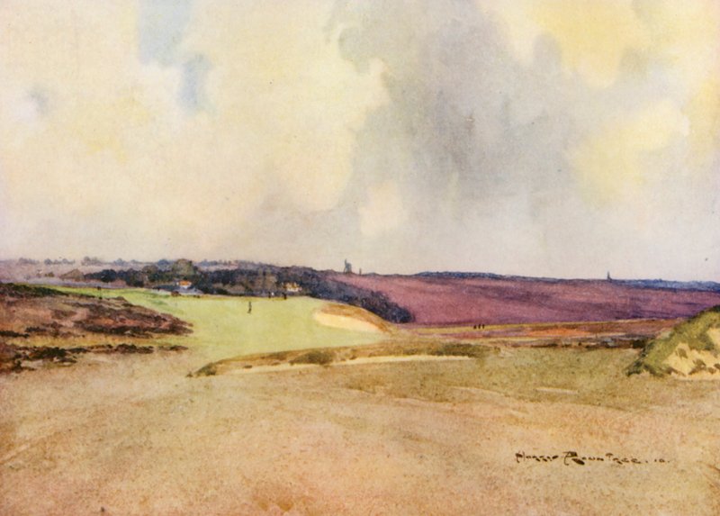 Pola golfowe: Walton Heath, drugi strzał przy siódmym dołku (kolorowa litografia) autorstwa Harry (1878 1950) Rountree