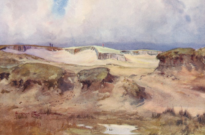 Pola golfowe: Westward Ho! carry na piątym tee (kolorowa litografia) autorstwa Harry (1878 1950) Rountree