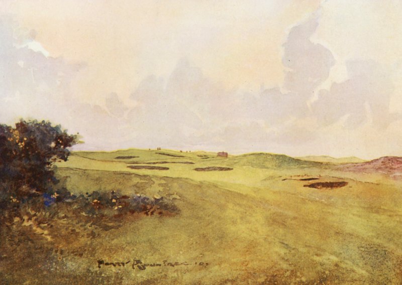 Pola golfowe: Andrews, patrząc od dwunastego greenu (kolorowa litografia) autorstwa Harry (1878 1950) Rountree