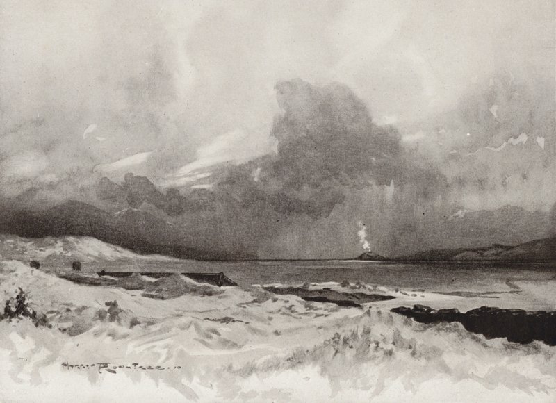 Pola golfowe: Harlech, patrząc przez czwarty dołek (litografia) autorstwa Harry (1878 1950) Rountree