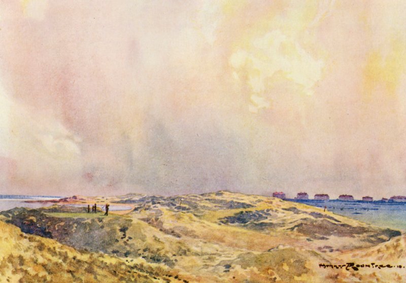 Pola golfowe: Jezioro Hoy, dwunasty tee (kolorowa litografia) autorstwa Harry (1878 1950) Rountree