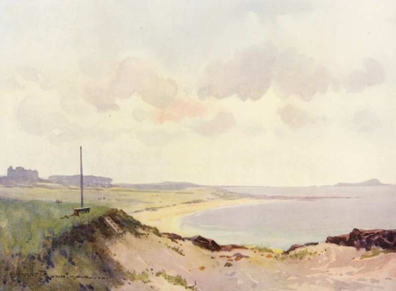 Pola golfowe: North Berwick, drugi tee (kolorowa litografia) autorstwa Harry (1878 1950) Rountree