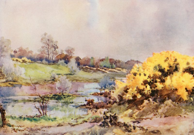 Pola golfowe: Praca, patrząc wstecz na szesnasty green (kolorowa litografia) autorstwa Harry (1878 1950) Rountree
