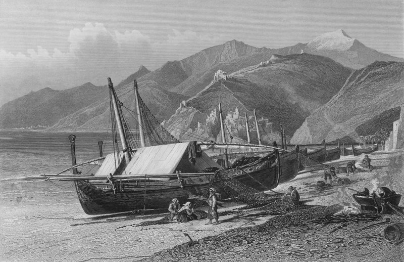Ventimiglia na Cornice Road (grawerunek) autorstwa Harry (after) Fenn