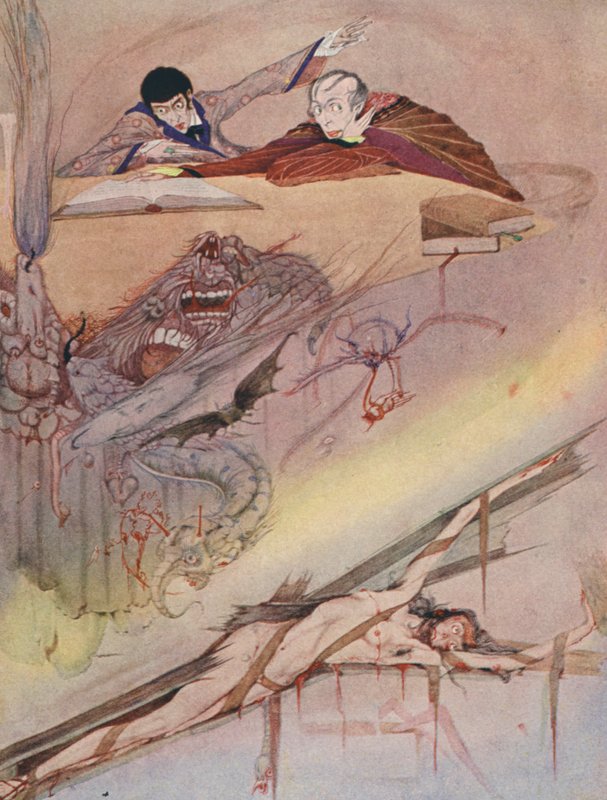 Edgar Allan Poe: Upadek domu Usherów (kolorowa litografia) autorstwa Harry Clarke