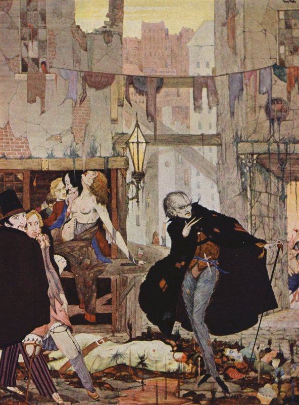 Edgar Allan Poe: Człowiek tłumu (kolorowa litografia) autorstwa Harry Clarke