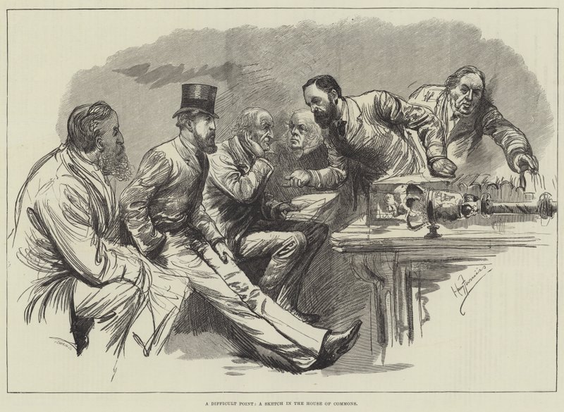 Trudny punkt, szkic w Izbie Gmin autorstwa Harry Furniss