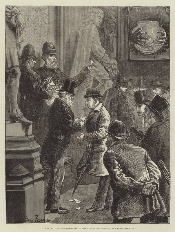 Losowanie losów do Galerii Nieznajomych, Izba Gmin autorstwa Harry Furniss