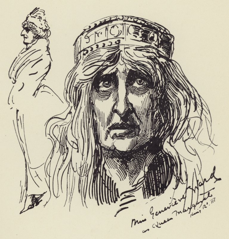 Panna Genevieve Ward jako królowa Małgorzata autorstwa Harry Furniss