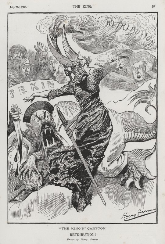Retribution, rysunek o Rebelii Bokserów w Chinach (rycina) autorstwa Harry Furniss