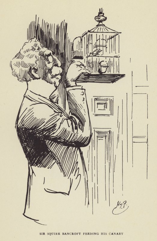 Sir Squire Bancroft karmi swojego kanarka autorstwa Harry Furniss