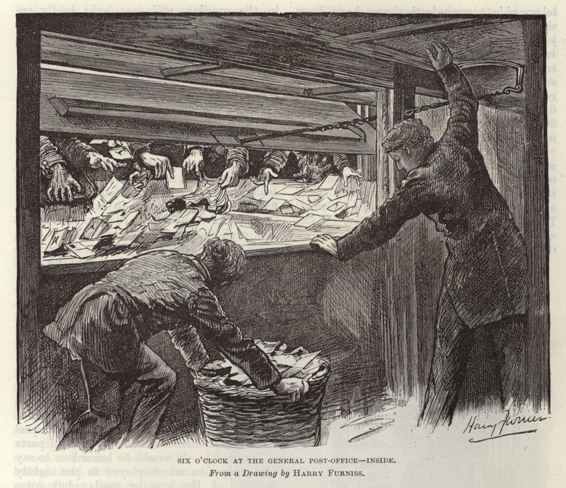 Szósta w Głównym Urzędzie Pocztowym autorstwa Harry Furniss
