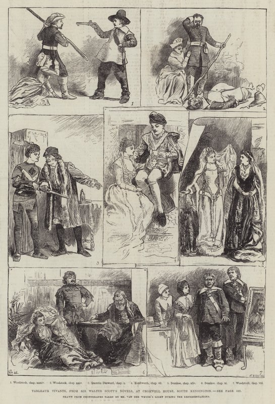 Tableaux Vivants z powieści Sir Waltera Scotta, w Cromwell House, South Kensington autorstwa Harry Furniss