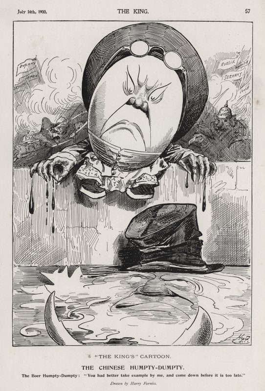 Chiński Humpty Dumpty, karykatura o buncie bokserów i wojnie burskiej (rycina) autorstwa Harry Furniss