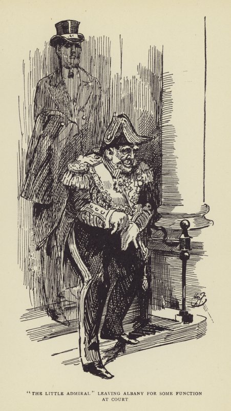 Mały Admirał opuszcza Albany na jakąś funkcję na dworze autorstwa Harry Furniss