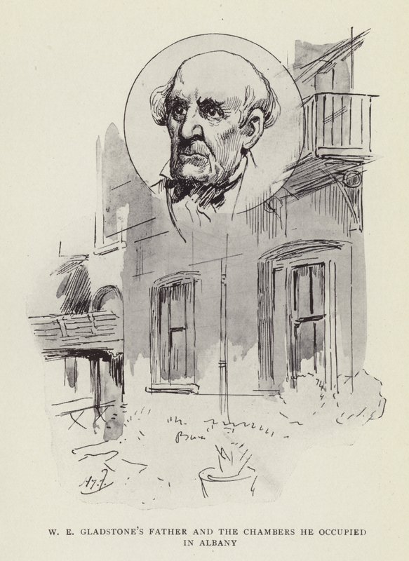 Ojciec W E Gladstones i zajmowane przez niego komnaty w Albany autorstwa Harry Furniss