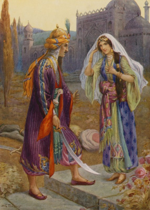 Codad Slays the Negro Giant (kolorowa litografia) autorstwa Harry George Theaker