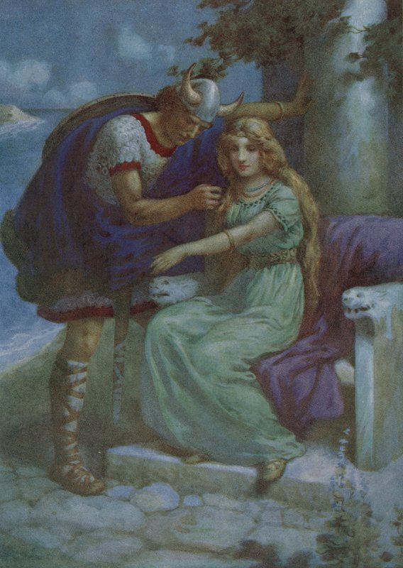 Frithiof i Ingeborg, z filmu "The Suit of King Ring" (kolorowa litografia) autorstwa Harry George Theaker