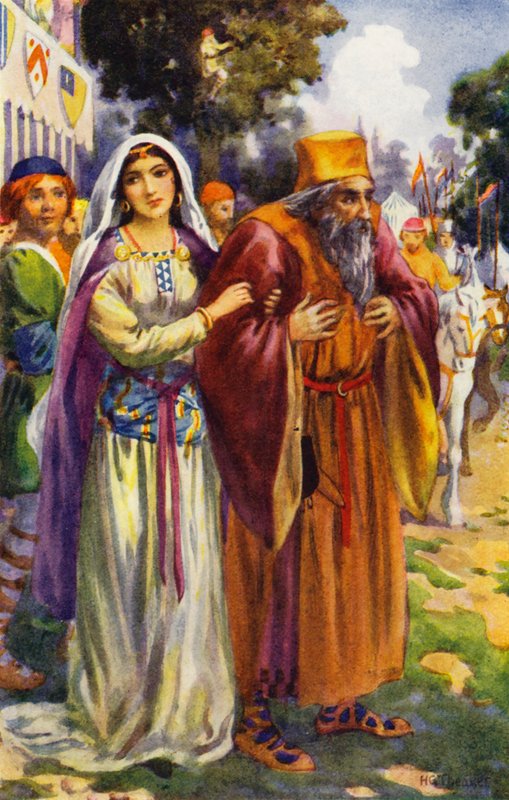 "Ujrzał Żyda Izaaka i jego piękną córkę Rebekę" (kolorowa litografia) autorstwa Harry George Theaker